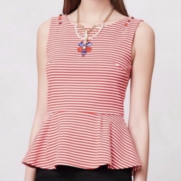 Anthropologie Postmark Antonia Striped Peplum Top S - Picture 2 of 10